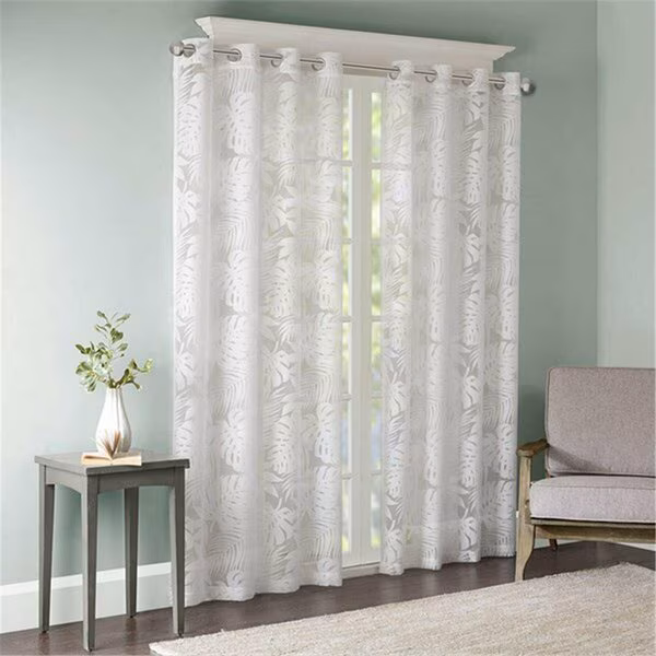 50 x 95 in. Leilani Palm Leaf Burnout Window Sheer - White